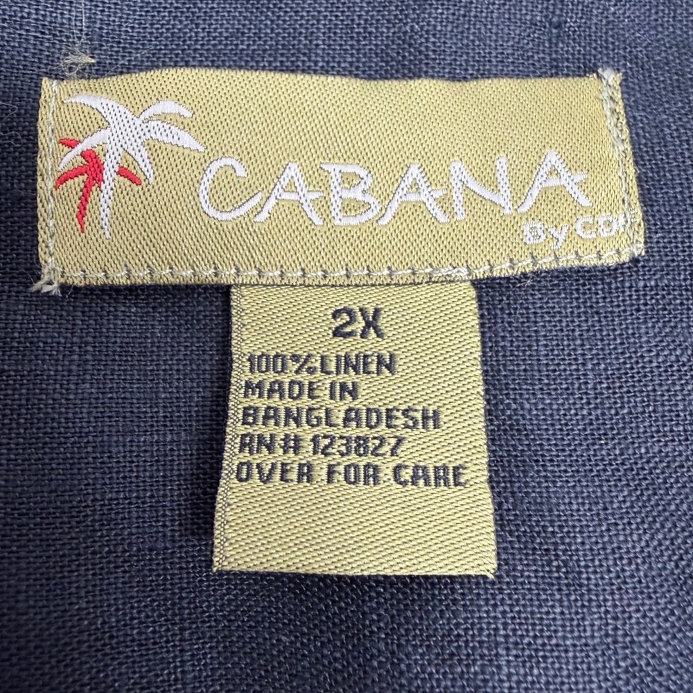 NWT Cabana 100% Linen Shirt Button Down 2X Resort Tropical Summer Beach Black - Picture 4 of 9